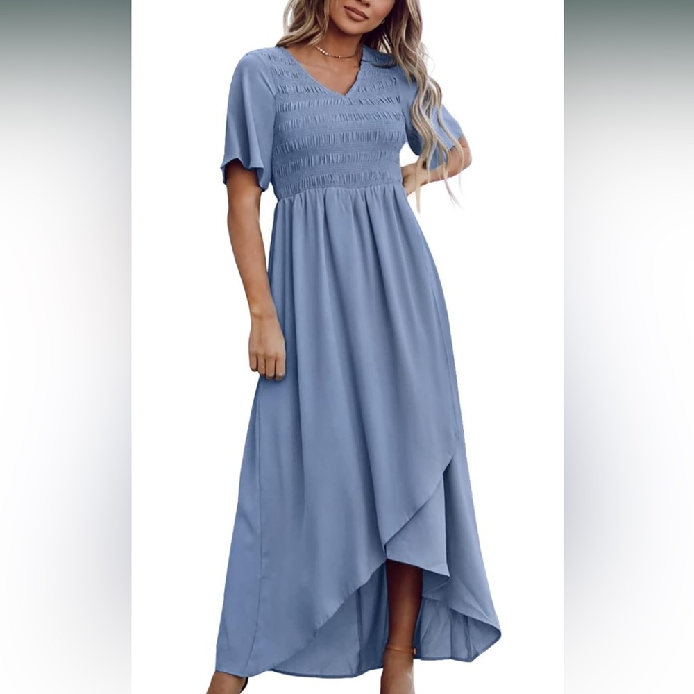 Zattcas Womens Smocked Maxi Short Sleeve Dress